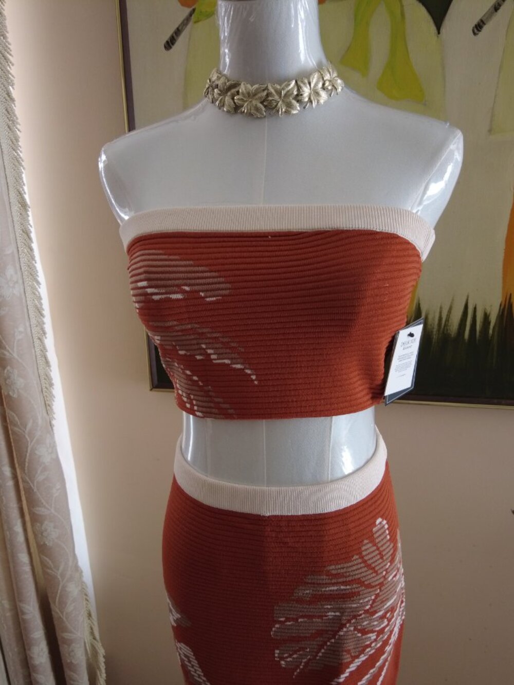 JLUXLABEL Rust/Ivory Lush Shores Print Skirt Set Small-Medium - Picture 7 of 12